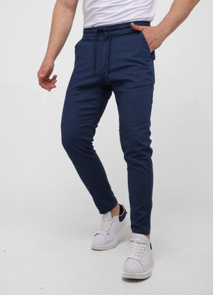 Pantalon En Lin Bleu à Lacets