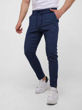 Pantalon En Lin Bleu à Lacets