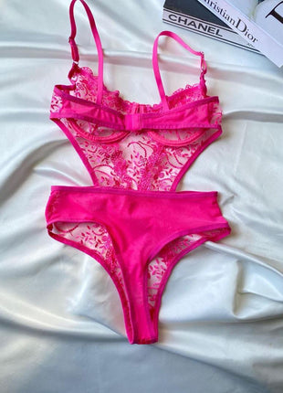 Body en Dentelle Rose Fuchsia Brodée