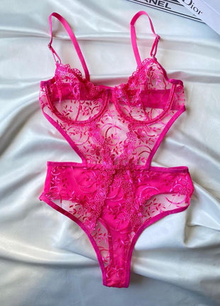 Body en Dentelle Rose Fuchsia Brodée