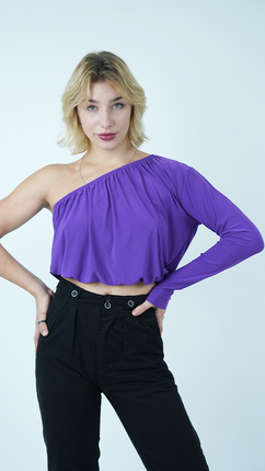 Top Violet Asymétrique Épaule Dénudée