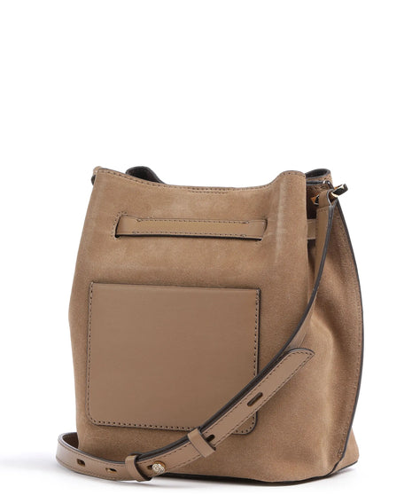 Sac seau en daim et cuir taupe