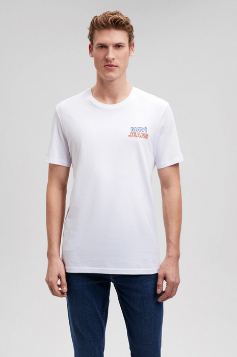 T-Shirt Mavi Basique Col Rond Blanc