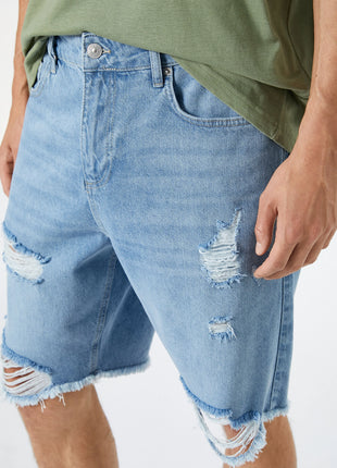 Short en Jean Déchiré pour Homme