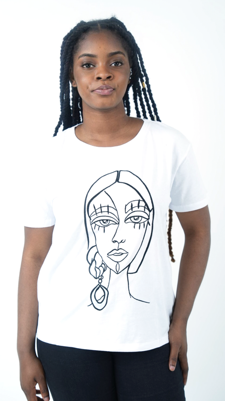 T-shirt Blanc Visage Abstrait