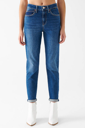 Jeans Classique Coupe Droite en Denim Bleu