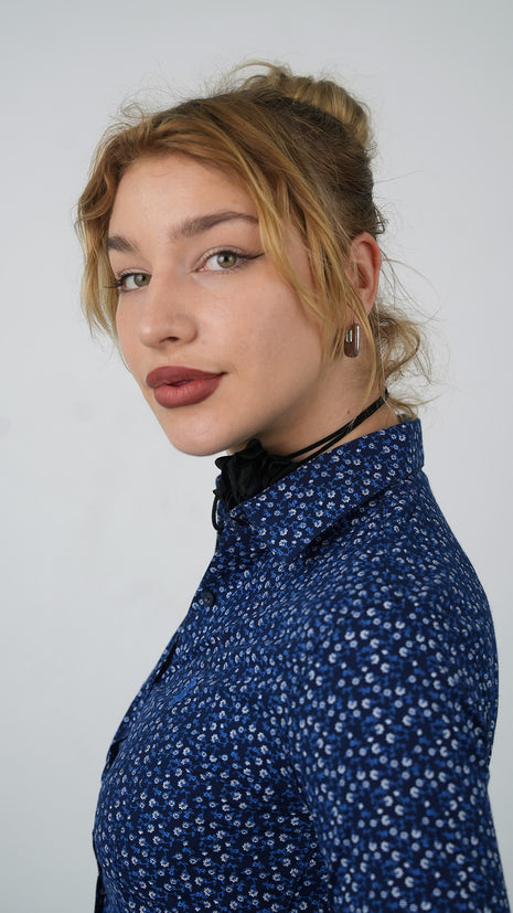 Chemise Chic à Imprimé Floral Pour Femmes-Bleu Marine