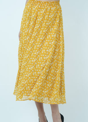 Jupe Midi Jaune à Imprimé Floral