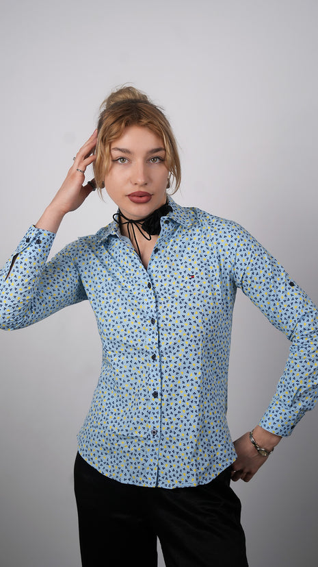 Chemise à Motifs Printanière Pour Femmes-Bleue Ciel