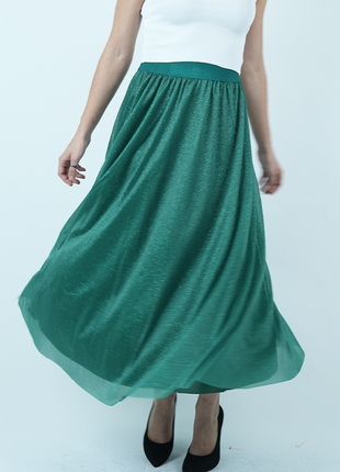 Jupe Midi Aérienne en Tulle Verte