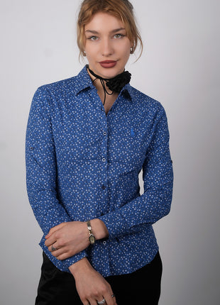 Chemise Chic à Imprimé Floral Pour Femmes-Bleu