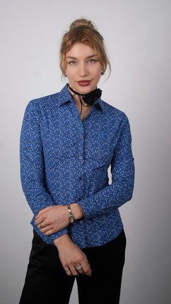 Chemise Chic à Imprimé Floral Pour Femmes-Bleu