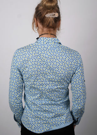 Chemise à Motifs Printanière Pour Femmes-Bleue Ciel