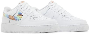 Nike Air Force 1 Low GS Rainbow Lace Swoosh Baskets Blanc Multi-Couleur.