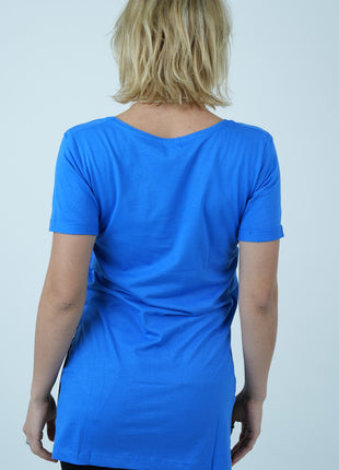 T-Shirt Basique Col V en Bleu Vibrant