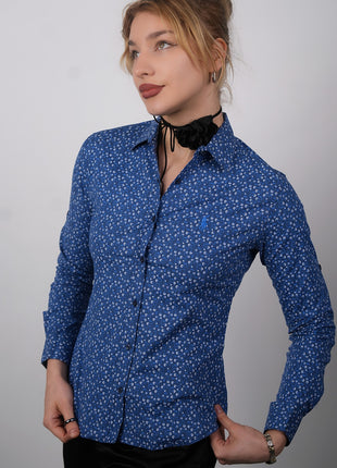 Chemise Chic à Imprimé Floral Pour Femmes-Bleu