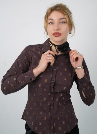 Chemise Élégante à Motifs Gucci Pour Femmes-Marron