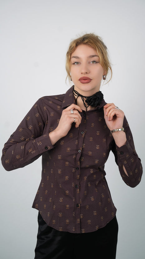 Chemise Élégante à Motifs Gucci Pour Femmes-Marron