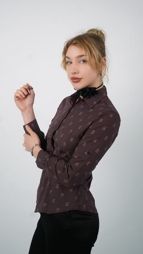 Chemise Élégante à Motifs Gucci Pour Femmes-Marron