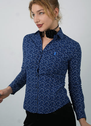 Chemise Chic à Imprimé Floral Pour Femmes-Bleu Marine