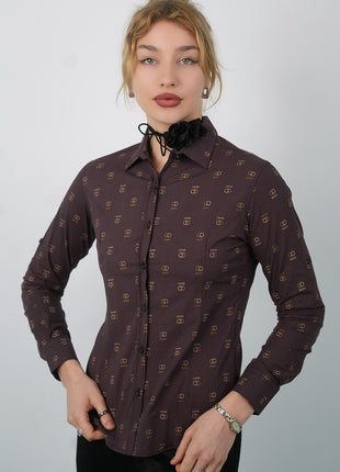 Chemise Élégante à Motifs Gucci Pour Femmes-Marron