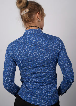 Chemise Chic à Imprimé Floral Pour Femmes-Bleu