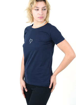 T-Shirt Coton Bleu Marine avec Motif Cœur