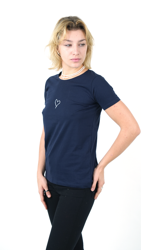 T-Shirt Coton Bleu Marine avec Motif Cœur