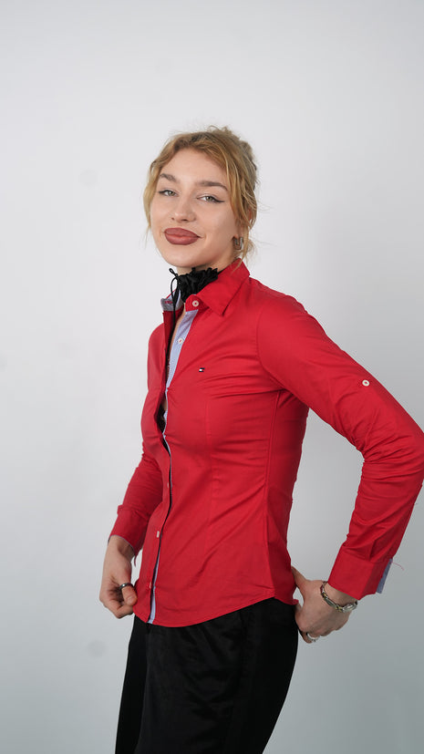 Chemise Polo Classique Pour Femmes-Rouge