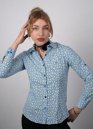 Chemise à Motifs Printanière Pour Femmes-Bleue Ciel