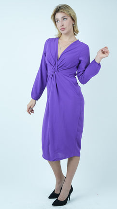 Robe Midi Élégante Violette avec Nœud Avant