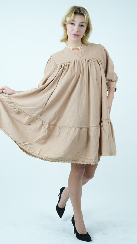 Robe Ample Bohème en lin - Beige