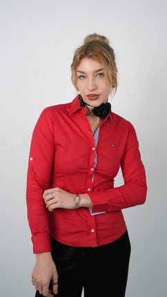 Chemise Polo Classique Pour Femmes-Rouge