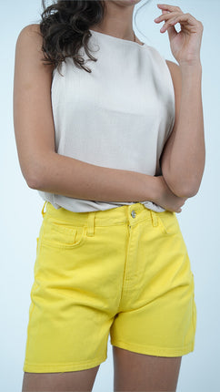 Short en Coton Jaune