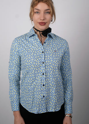 Chemise à Motifs Printanière Pour Femmes-Bleue Ciel