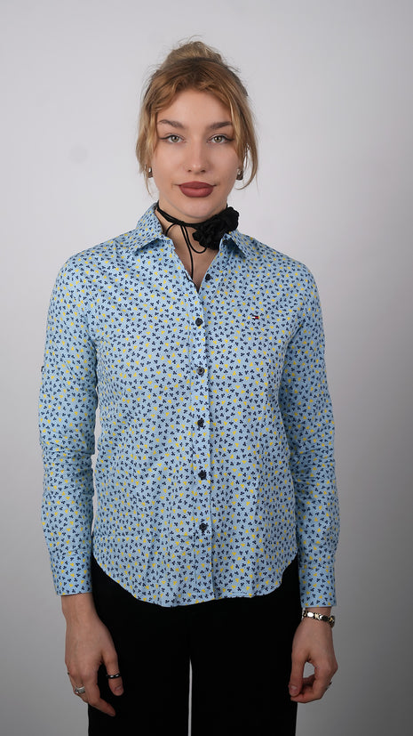 Chemise à Motifs Printanière Pour Femmes-Bleue Ciel