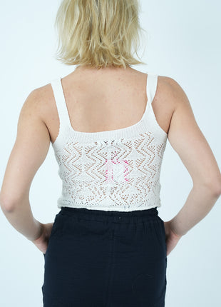 Top Blanc en Crochet à Motifs Géométriques