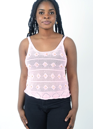 Top Crochet Aéré en Rose Poudré