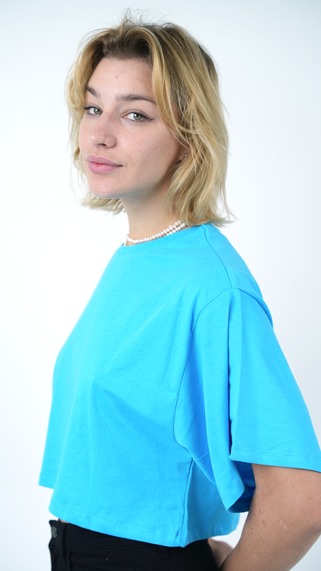 T-shirt Court Oversize Bleu Vibrant