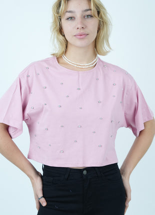 T-shirt Cropped Rose Perlé