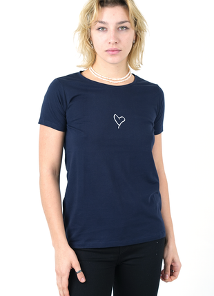 T-Shirt Coton Bleu Marine avec Motif Cœur