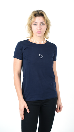 T-Shirt Coton Bleu Marine avec Motif Cœur