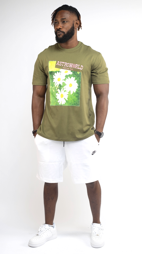 T-shirt Homme ASTROWORLD Vert avec Short Blanc Nike