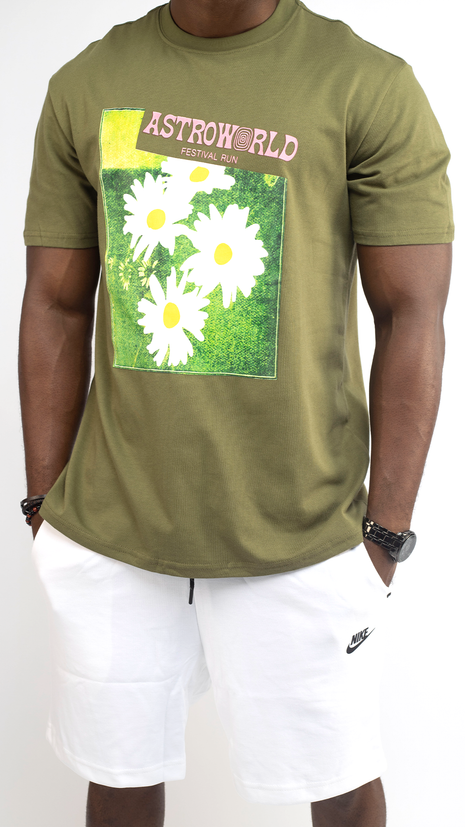 T-shirt Homme ASTROWORLD Vert avec Short Blanc Nike