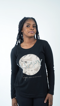 T-Shirt Manche Longue 'Lune Heureuse'-Noir