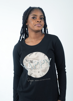 T-Shirt Manche Longue 'Lune Heureuse'-Noir