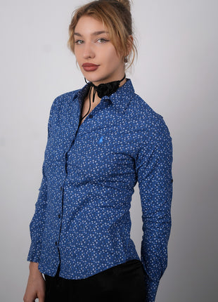 Chemise Chic à Imprimé Floral Pour Femmes-Bleu