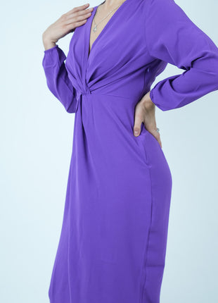 Robe Midi Élégante Violette avec Nœud Avant