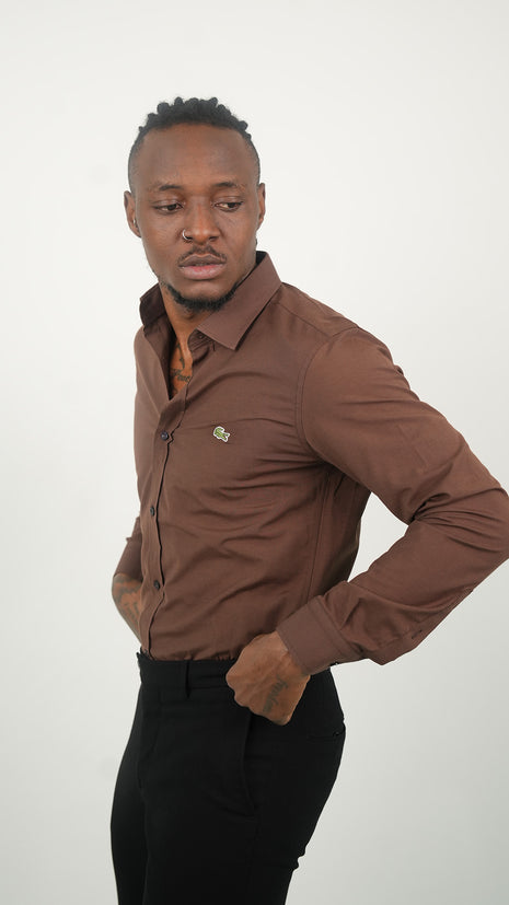 Chemise Lacoste Classique Marron Pour Hommes