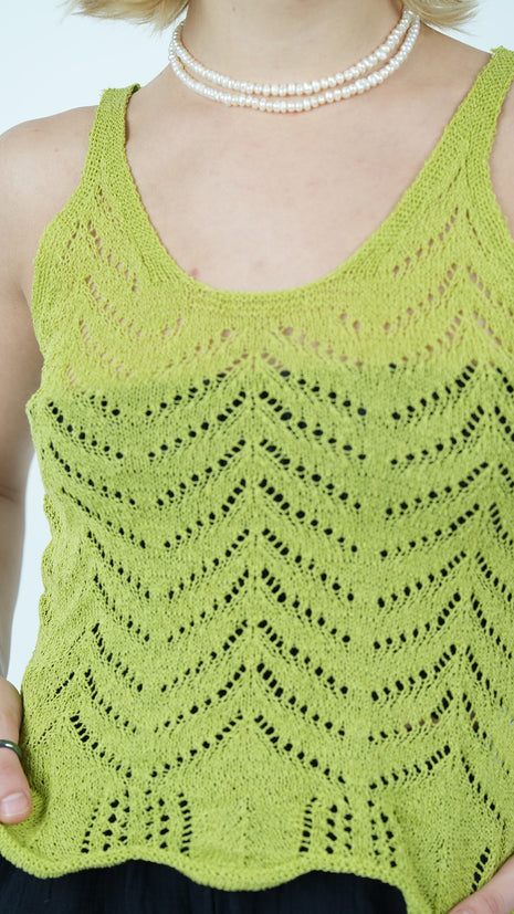 Top Vert Anis en Crochet à Motifs Géométriques